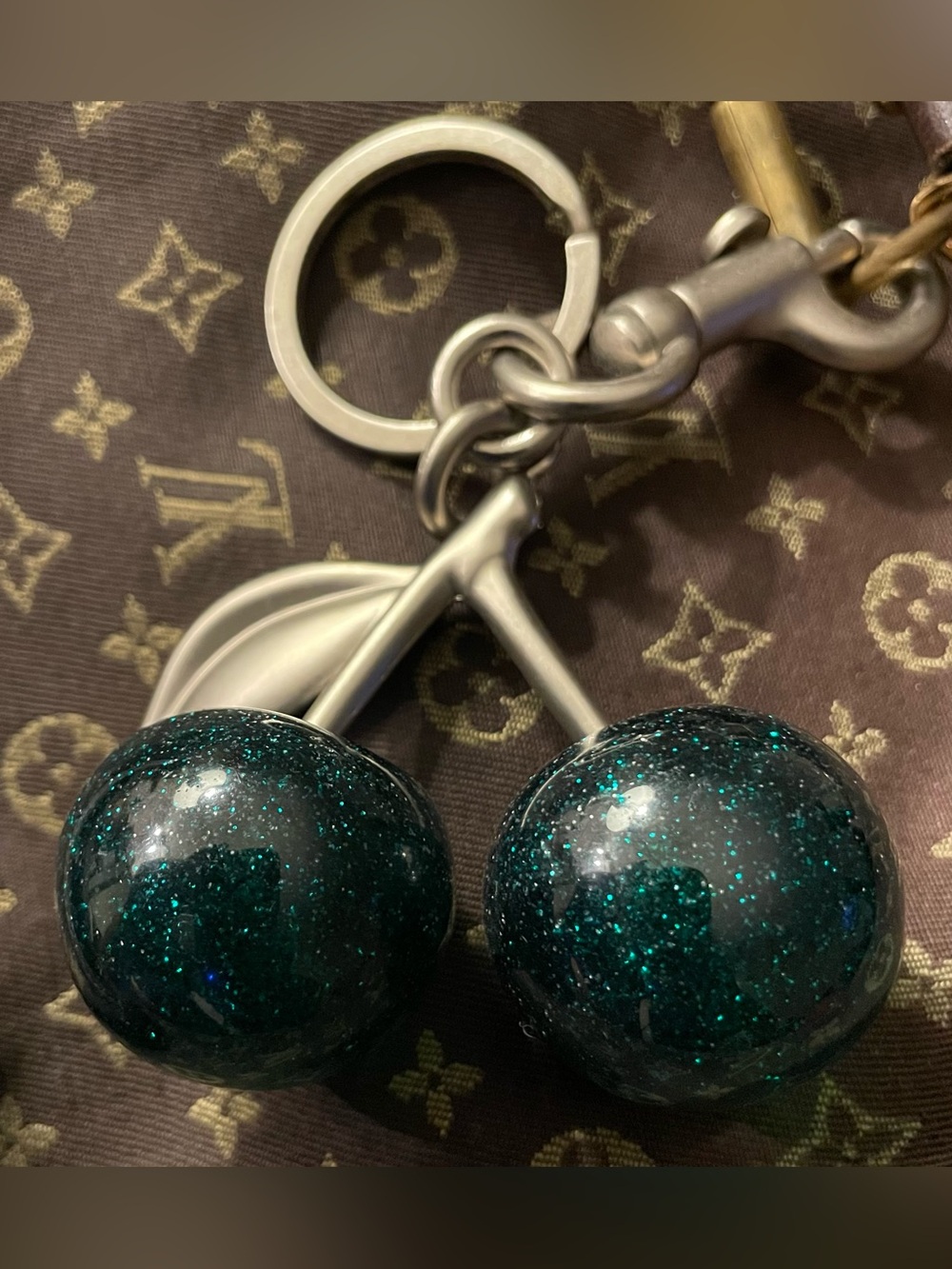 Sparkle Cherry Keychain - Dark Teal